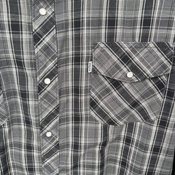 Levi's Western Pearl Snap Long Sleeve Shirt Mens XXL Gray Plaid Cotton - Picture 4 of 13